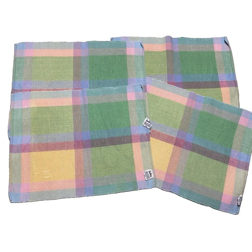 Vintage Nubby by Stevens Plaid Placemats Set of 4 Pastel 100% Cotton USA
